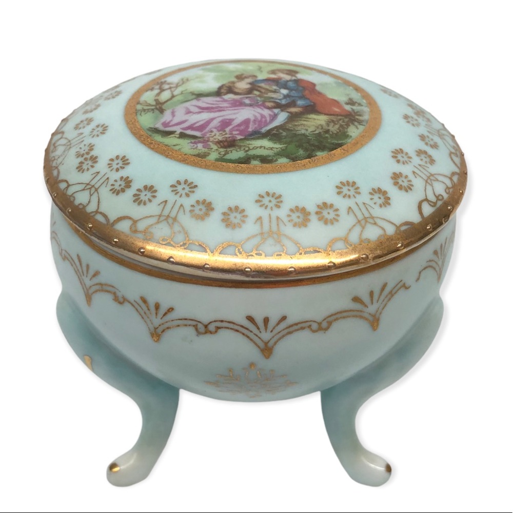 Antique Kalk 44/149 Victorian Porcelain Footed Trinket Box w/ Cross Arrow Mark